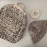Leopard Backpacks Women Japan Preppy Style Zipper Large Capacity Canvas Bag