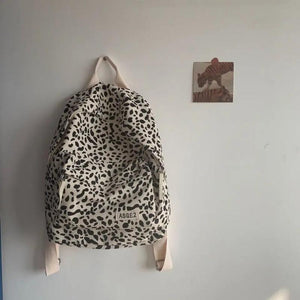 Leopard Backpacks Women Japan Preppy Style Zipper Large Capacity Canvas Bag