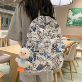 Casual Women Backpack Graffiti Girl School Bag Large Capacity Doll Travel
