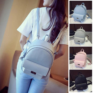 Small Solid Backpacks PU Leather for Teenage Girls Waterproof