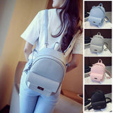 Small Solid Backpacks PU Leather for Teenage Girls Waterproof