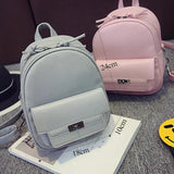 Small Solid Backpacks PU Leather for Teenage Girls Waterproof