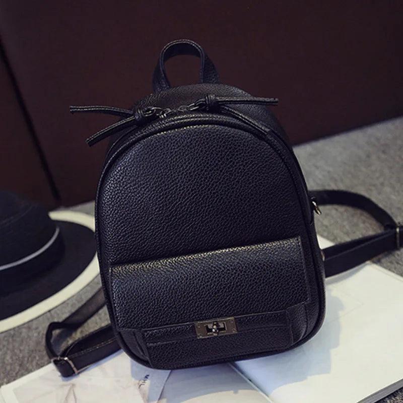 Small Solid Backpacks PU Leather for Teenage Girls Waterproof