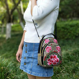 Vintage Mini Crossbody Backpack Embroidered Flower Zipper Bag