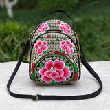 Vintage Mini Crossbody Backpack Embroidered Flower Zipper Bag