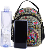 Vintage Mini Crossbody Backpack Embroidered Flower Zipper Bag
