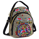 Vintage Mini Crossbody Backpack Embroidered Flower Zipper Bag