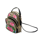 Vintage Mini Crossbody Backpack Embroidered Flower Zipper Bag