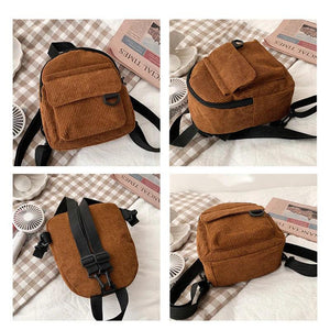 Corduroy Mini Backpack Small Casual Student Bookbags Travel Backpacks