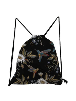 Flowers Birds Drawstring Backpack Sports Gym Bag Women Men Travel Mini Bag