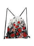 Red Floral Drawstring Backpack Gym Bag Travel Storage Eco Reusable