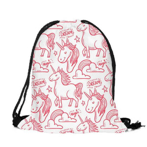 3D Print Cartoon Unicorn Drawstring Backpack Small Size