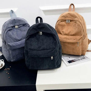 Women Corduroy Backpack Travel Rucksack School Shoulder Bag Gray Khaki