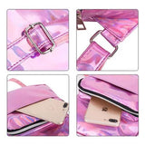 Women Holographic Laser Metallic Backpack School Travel Rucksack Pink Silver