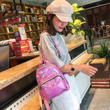 Women Holographic Laser Metallic Backpack School Travel Rucksack Pink Silver