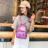 Women Holographic Laser Metallic Backpack School Travel Rucksack Pink Silver
