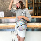 Women Holographic Laser Metallic Backpack School Travel Rucksack Pink Silver