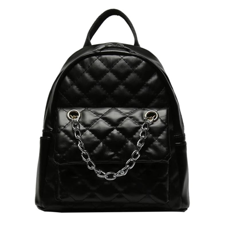 Women PU Leather Shoulder Backpack Rhombus Ladies Student Preppy School Backpack