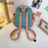 Women Cartoon Printing Rucksack Contrast Knapsack Girls Schoolbags