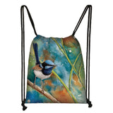 Bird Drawstring Bag for Women Shoulders Storage Shopping Bags