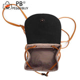 Women Straw Embroidery Shoulder Backpack Boho Ethnic Spring Summer Beach