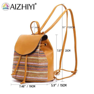 Women Straw Embroidery Shoulder Backpack Boho Ethnic Summer Beach Bag