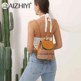 Women Straw Embroidery Shoulder Backpack Boho Ethnic Summer Beach Bag