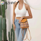 Women Straw Embroidery Shoulder Backpack Boho Ethnic Summer Beach Bag