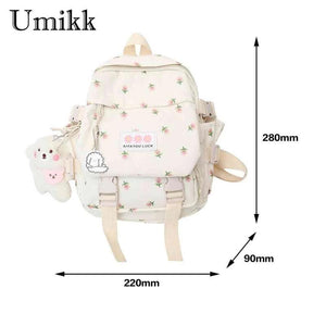 Women Flowers Backpack with Pendant Floral School Bag