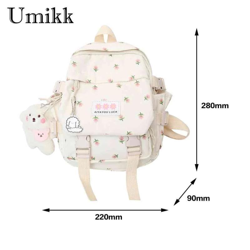 Women Flowers Backpack with Pendant Floral School Bag