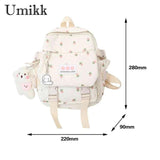 Women Flowers Backpack with Pendant Floral School Bag