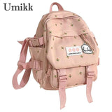 Women Flowers Backpack with Pendant Floral School Bag