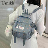 Women Flowers Backpack with Pendant Floral School Bag