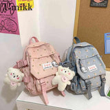 Women Flowers Backpack with Pendant Floral School Bag