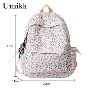 Floral Printed Student Backpack Nylon Daypack Teen Shoulder Bags for Girls