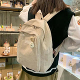 Corduroy Backpacks Women Preppy Style Large Capacity School Students