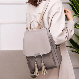 Women's Nylon Backpack Tassel School Bookbag Anti-theft Daypack
