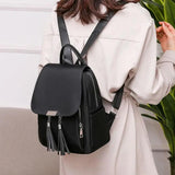 Women's Nylon Backpack Tassel School Bookbag Anti-theft Daypack