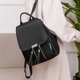 Women's Nylon Backpack Tassel School Bookbag Anti-theft Daypack