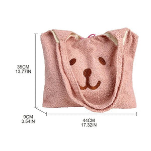 Plush Bear Tote Shoulder Bag Embroidery Satchel Shopping Bag
