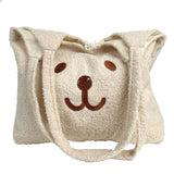 Plush Bear Tote Shoulder Bag Embroidery Satchel Shopping Bag