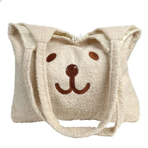 Plush Bear Tote Shoulder Bag Embroidery Satchel Shopping Bag