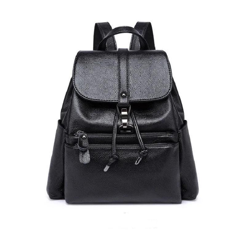 Women's Double Pocket PU Backpack Travel Bag