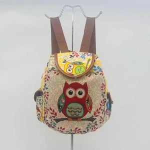 Embroidered Owl Canvas Backpack Travel Bag