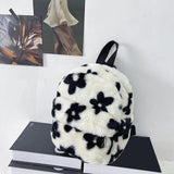 Mini Plush Backpack Flowers Printing Small School Bags Shoulder Crossbody Bags