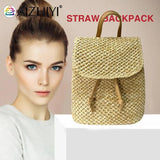 Straw Backpack Beach Woven Leather School Bag