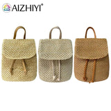 Straw Backpack Beach Woven Leather School Bag