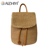 Straw Backpack Beach Woven Leather School Bag