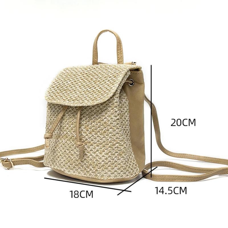 Straw Backpack Beach Woven Leather School Bag