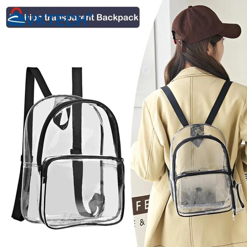 Female Transparent Portable Backpack PVC Clear Waterproof Student School Bag